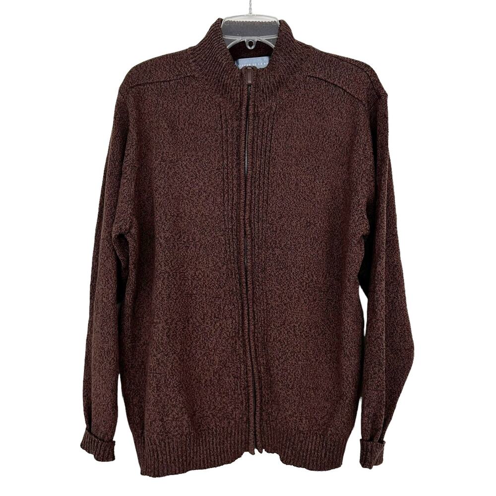 Oscar De La Renta Brown Full Zip Knit Sweater Sz L
